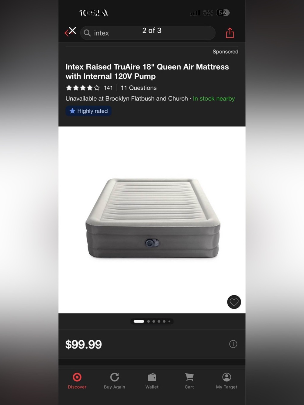 Intex Raised TruAire 18" Queen Air Mattress with Internal 120V Pump